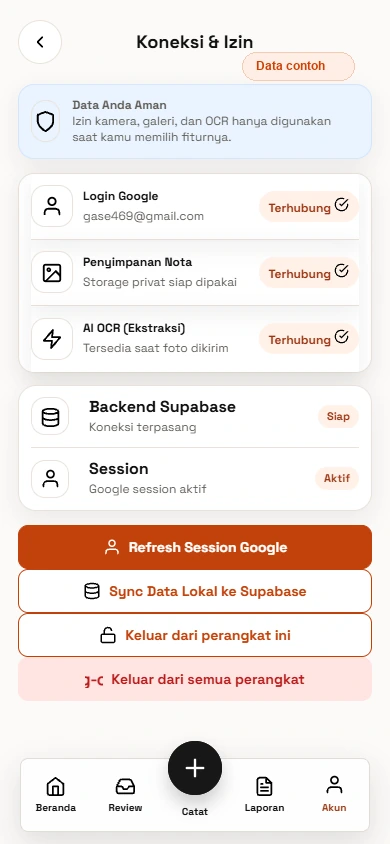 Layar koneksi Sagafin